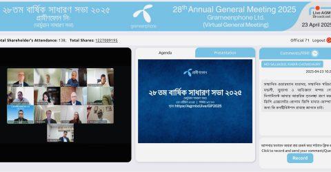 গ্রামীণফোনের ২৮তম বার্ষিক সাধারণ সভা অনুষ্ঠিত  ১৭০% নগদ লভ্যাংশ অনুমোদিত
