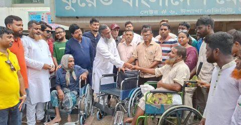 খালেদা জিয়ার কারামুক্তি দিবস উপলক্ষে অসহায় রোগীদের হুইল চেয়ার বিতরণ