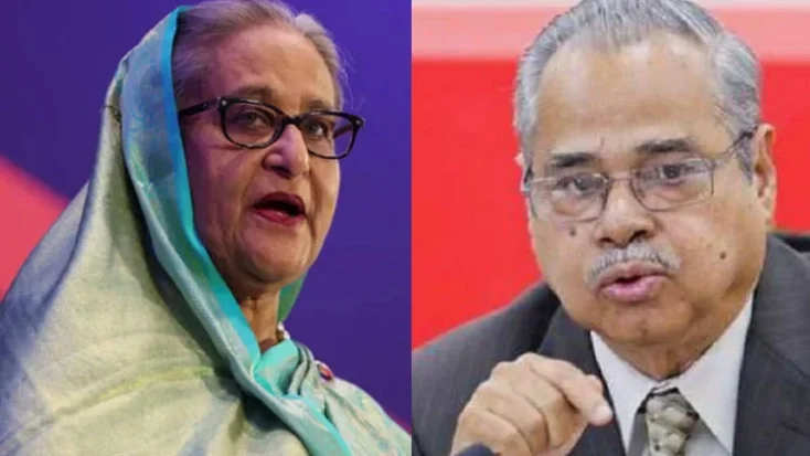 ক্ষমতাচ্যুত ফ্যাসিবাদী শেখ হাসিনা ও সাবেক প্রধান নির্বাচন কমিশনার কাজী রকিব উদ্দিন আহম্মদ। ছবি: কোলাজ